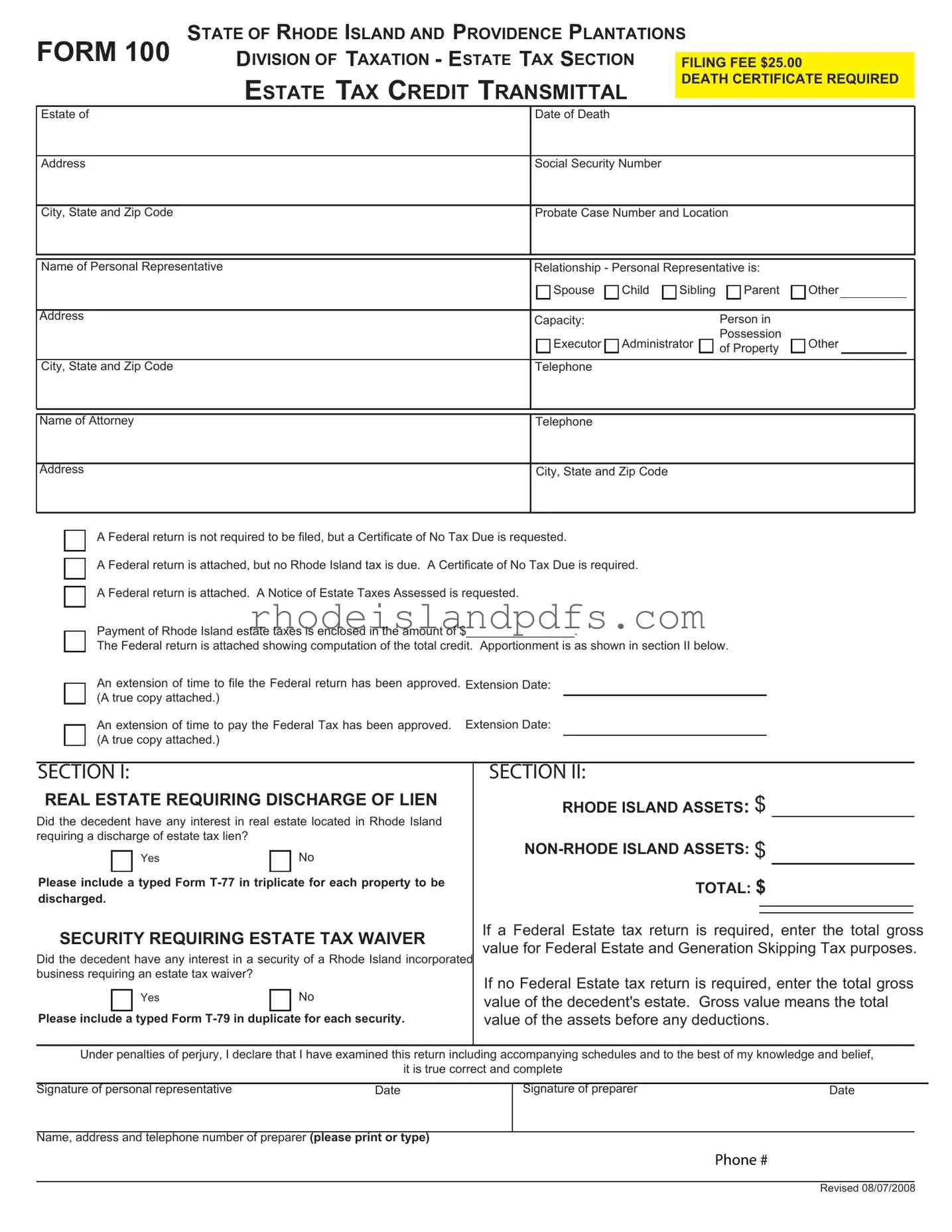 Fill in a Valid Rhode Island 100 Form
