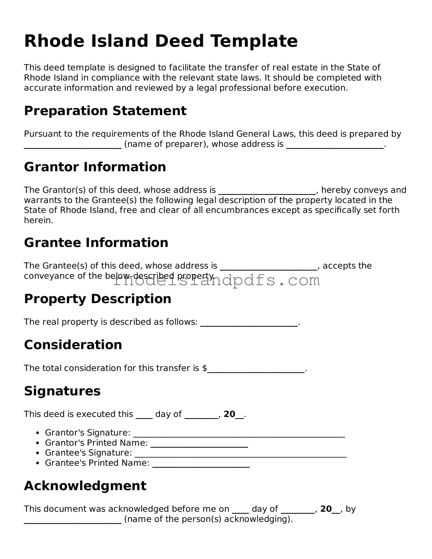 Blank Rhode Island Deed Template