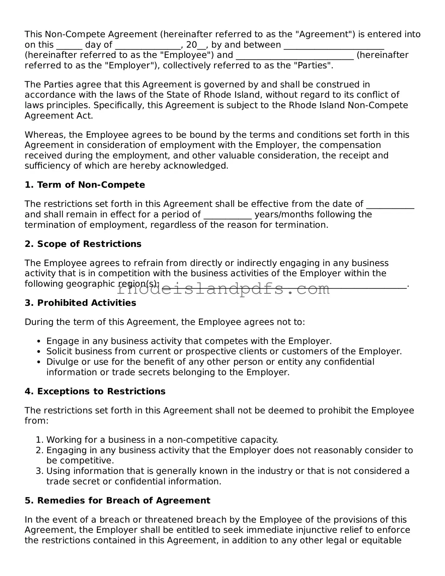 Blank Rhode Island Non-compete Agreement Template