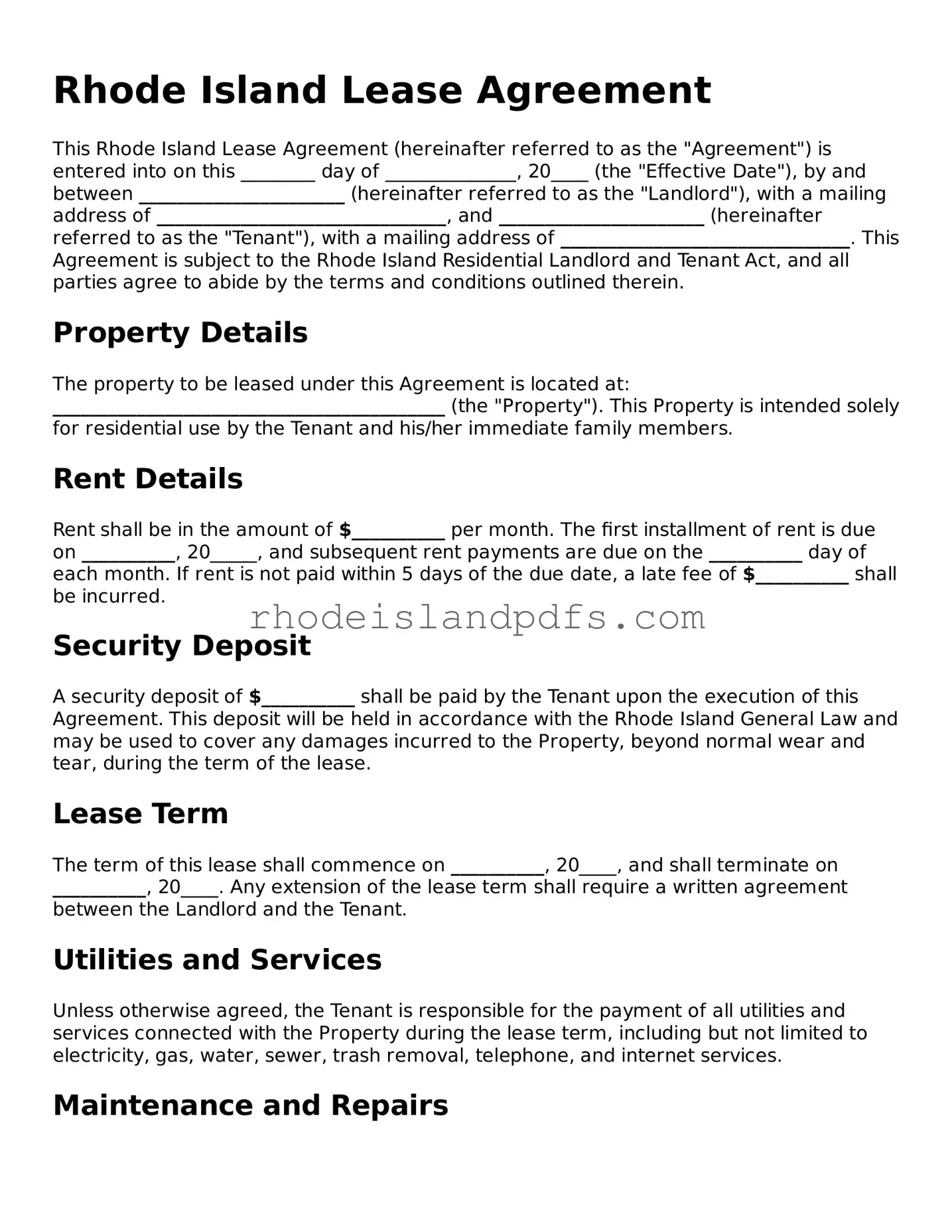 Blank Rhode Island Lease Agreement Template