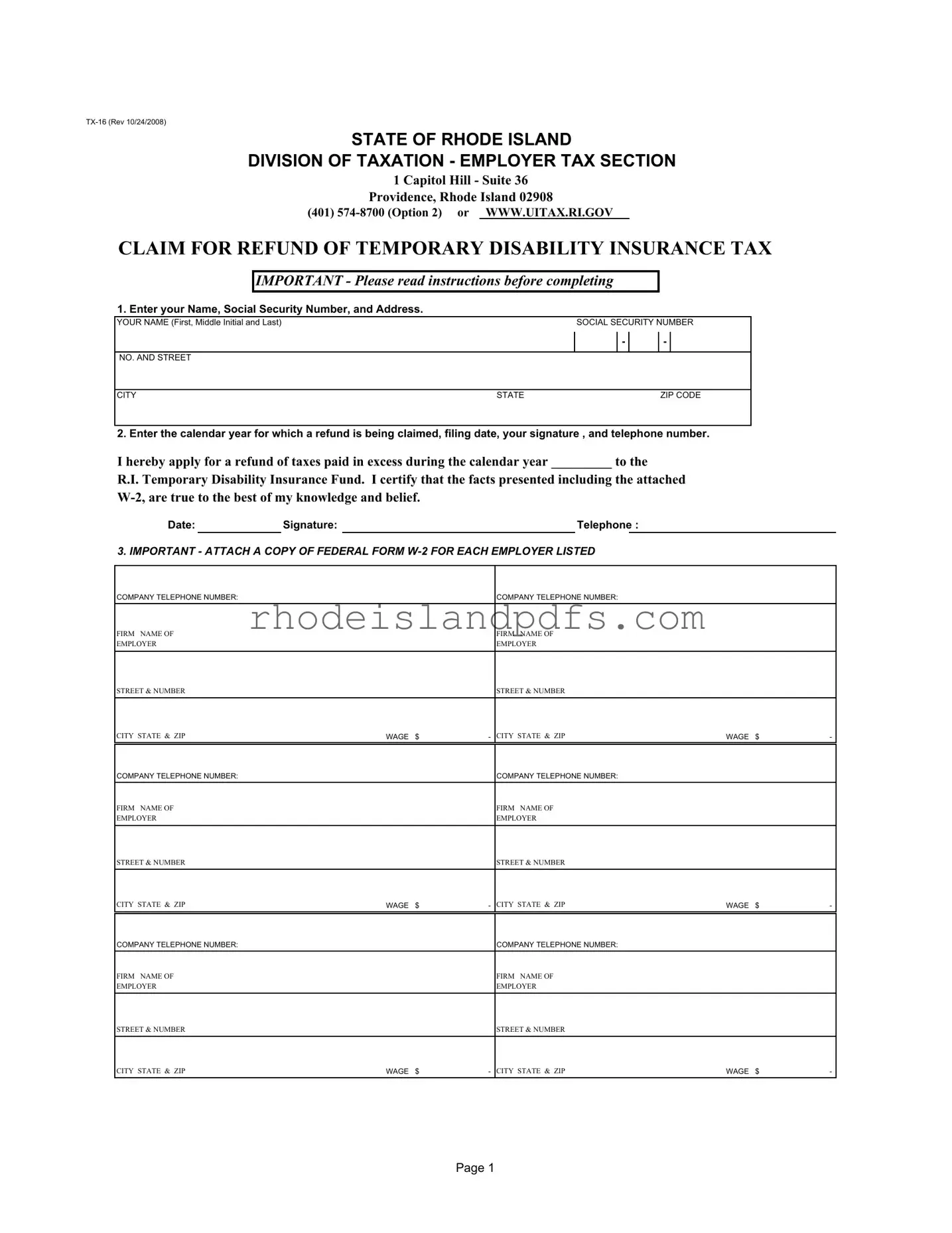 Fill in a Valid Rhode Island Tx 16 Form