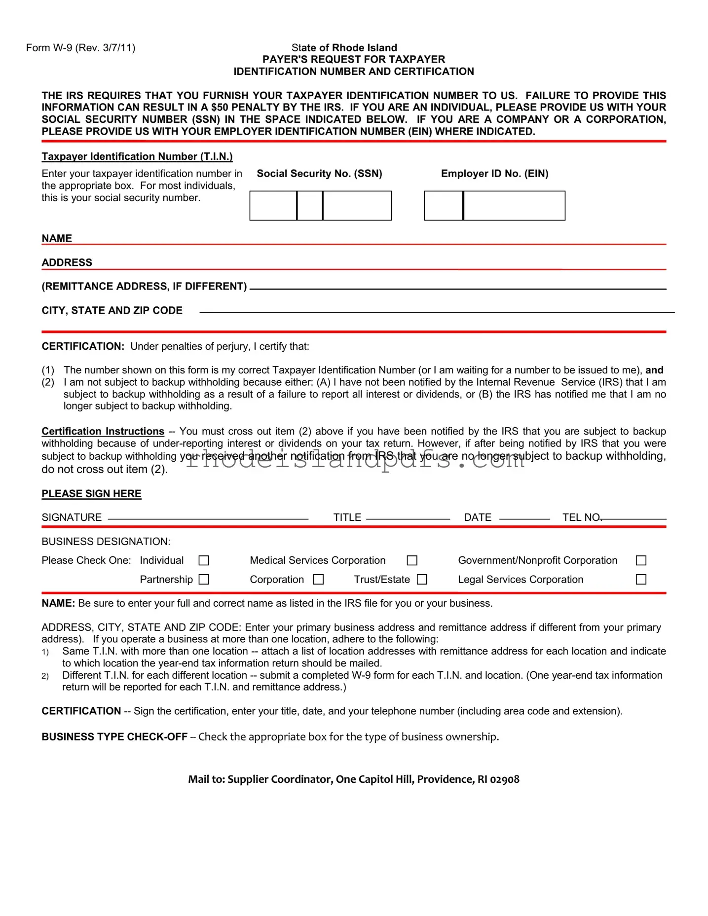 Fill in a Valid Rhode Island W 9 Form