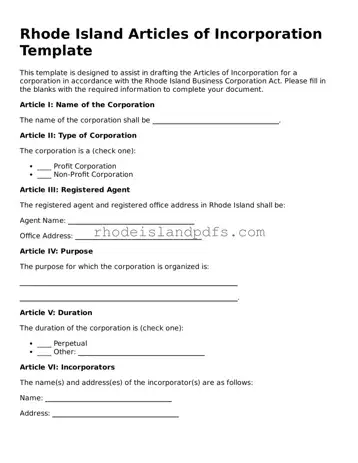 Blank Rhode Island Articles of Incorporation Template