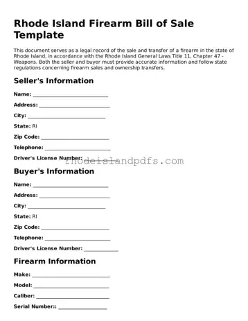 Blank Rhode Island Firearm Bill of Sale Template