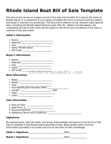 Blank Rhode Island Boat Bill of Sale Template