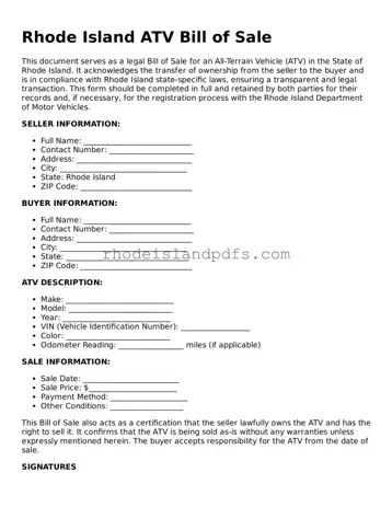 Blank Rhode Island ATV Bill of Sale Template