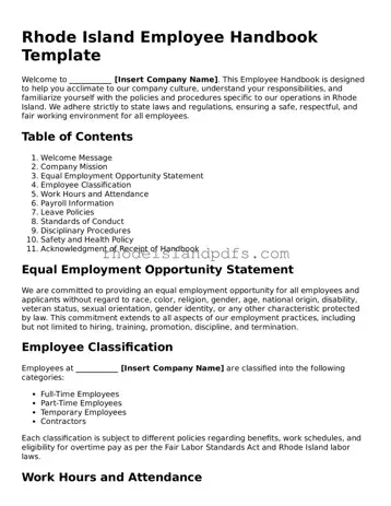 Blank Rhode Island Employee Handbook Template