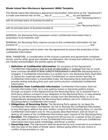 Blank Rhode Island Non-disclosure Agreement Template