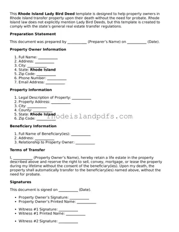 Blank Rhode Island Lady Bird Deed Template