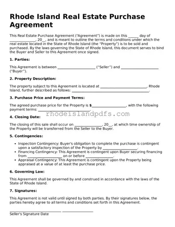 Blank Rhode Island Real Estate Purchase Agreement Template