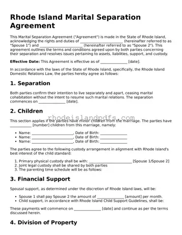 Blank Rhode Island Marital Separation Agreement Template