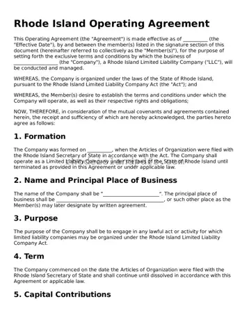 Blank Rhode Island Operating Agreement Template