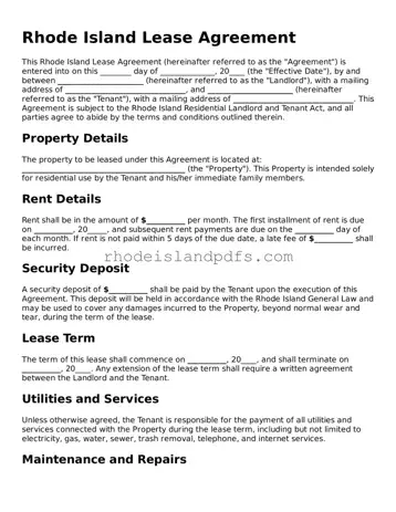 Blank Rhode Island Lease Agreement Template