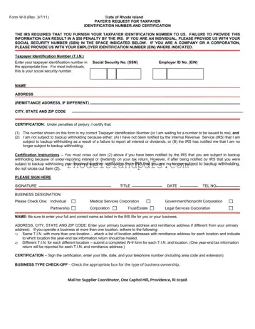 Fill in a Valid Rhode Island W 9 Form